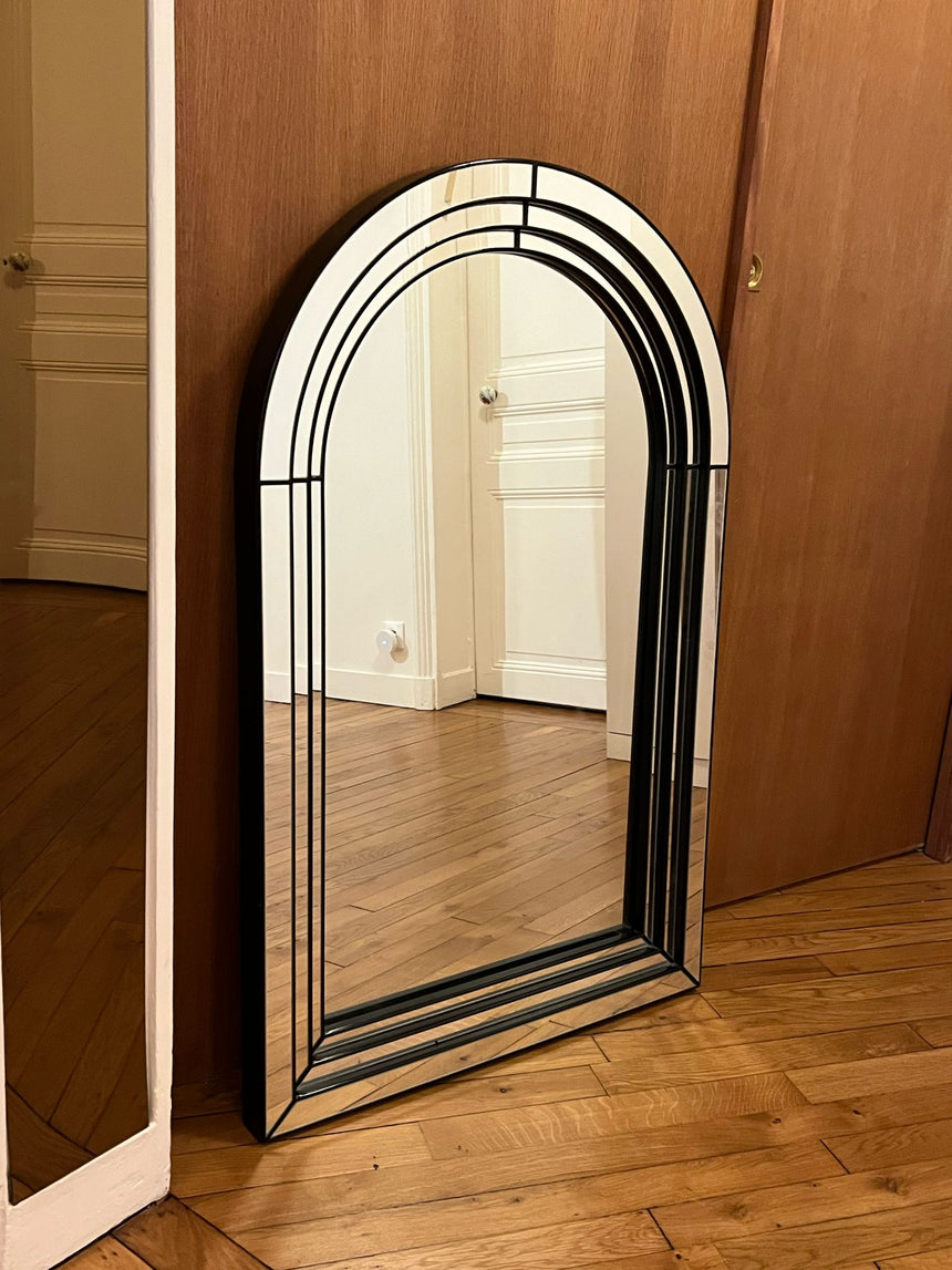 Grand miroir en arcade Art Déco noir - 1970