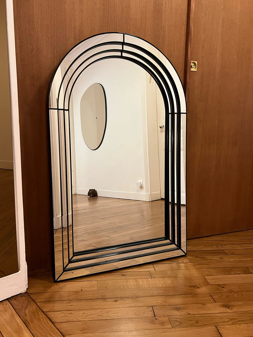 Grand miroir en arcade Art Déco noir - 1970