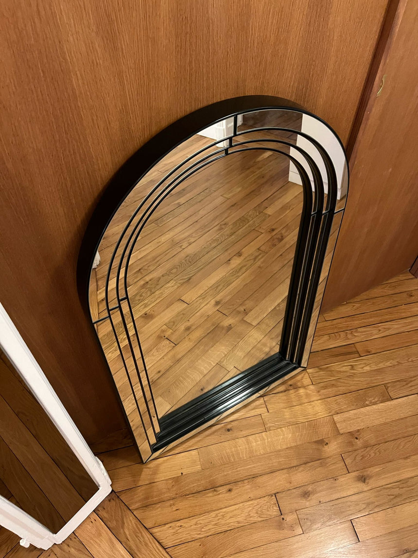 Grand miroir en arcade Art Déco noir - 1970