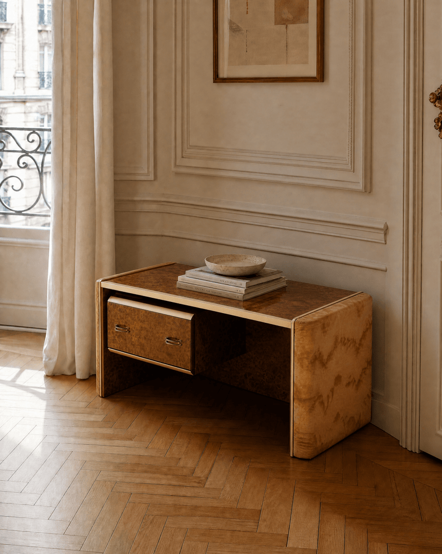 Bahut en loupe d'orme et laiton - Circa 1960 - Maison Collectible - Console
