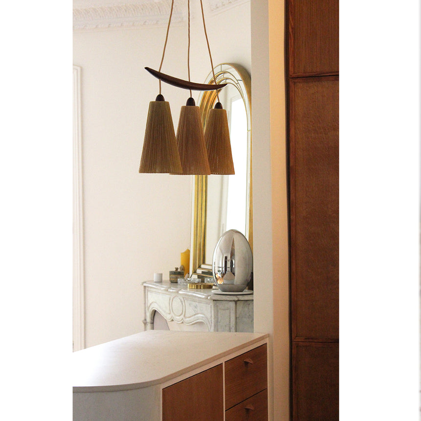 Suspension Scandinave Temde en raphia et teck - Circa 1960 - Maison Collectible -