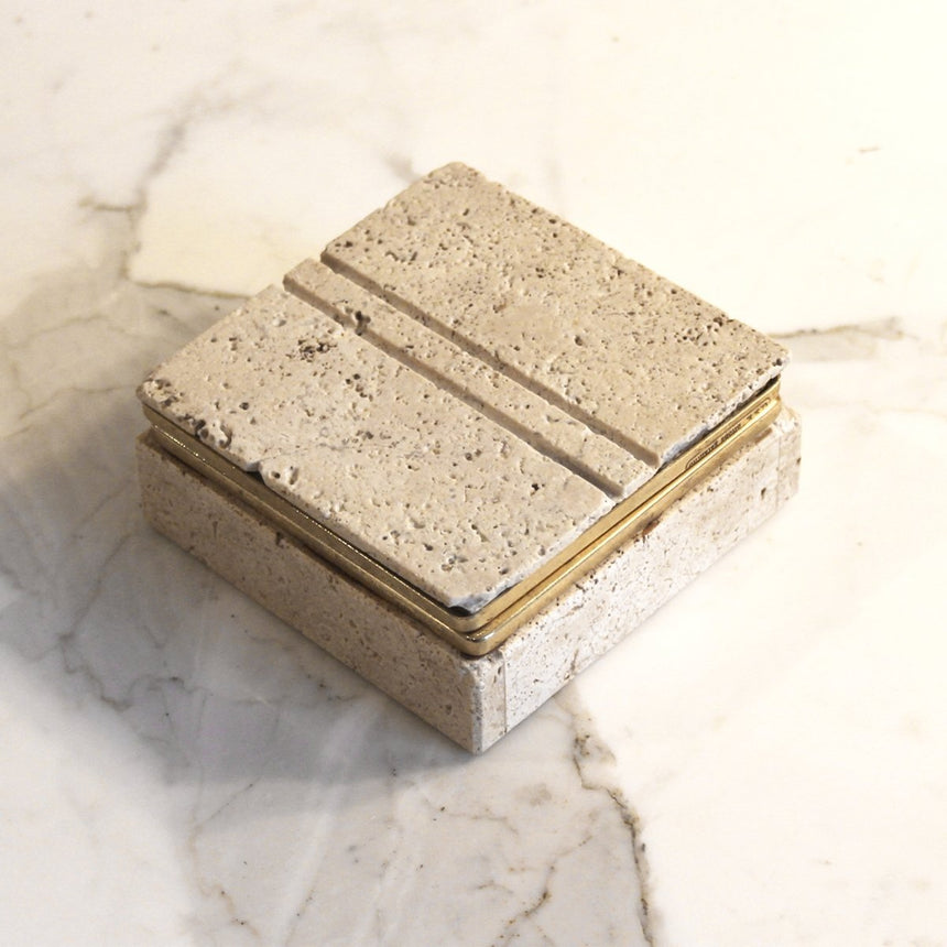 Boite en travertin et laiton - Cerri Nestore, 1970 - Maison Collectible - Objets de décoration
