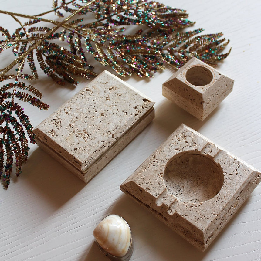 Bougeoir / briquet en travertin - Circa 1970 - Maison Collectible - Objets de décoration