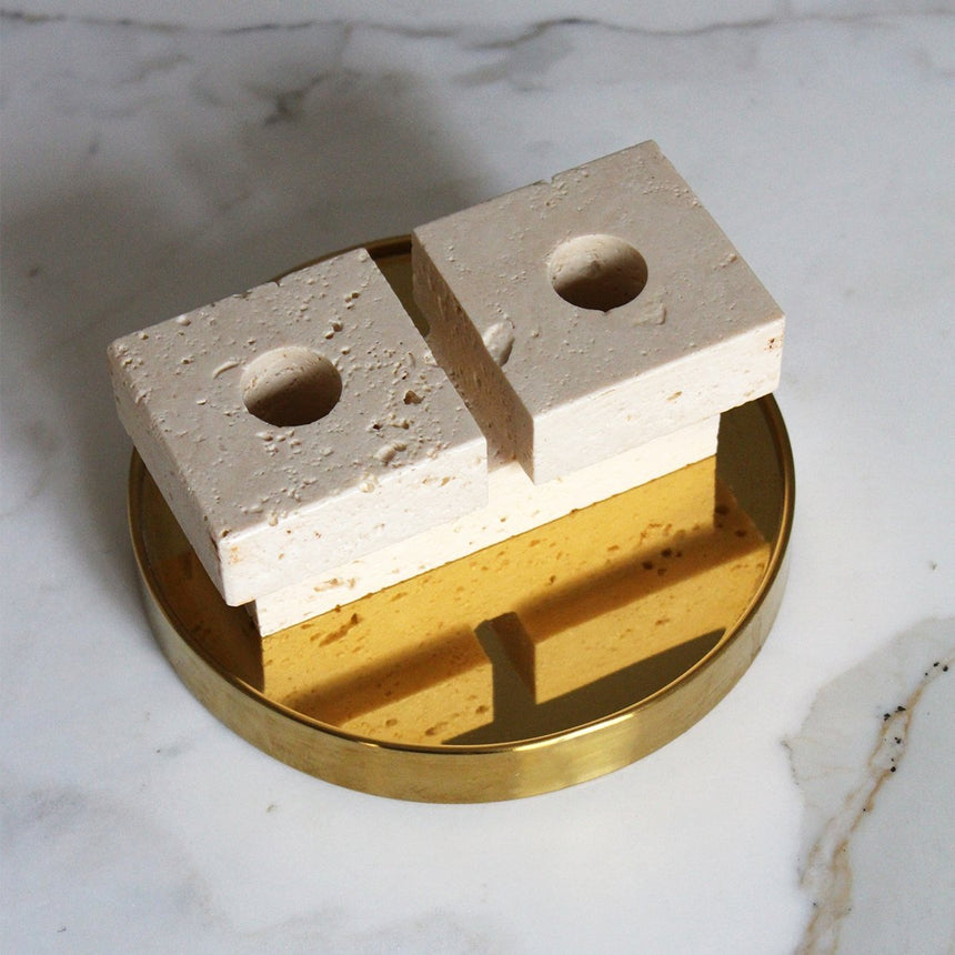 Bougeoir en travertin - Circa 1970 - Maison Collectible - Objets de décoration