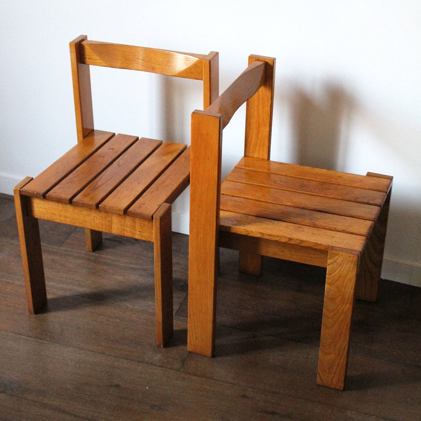 Chaise cubiste en pin massif - Circa 1960 - Maison Collectible - Chaise