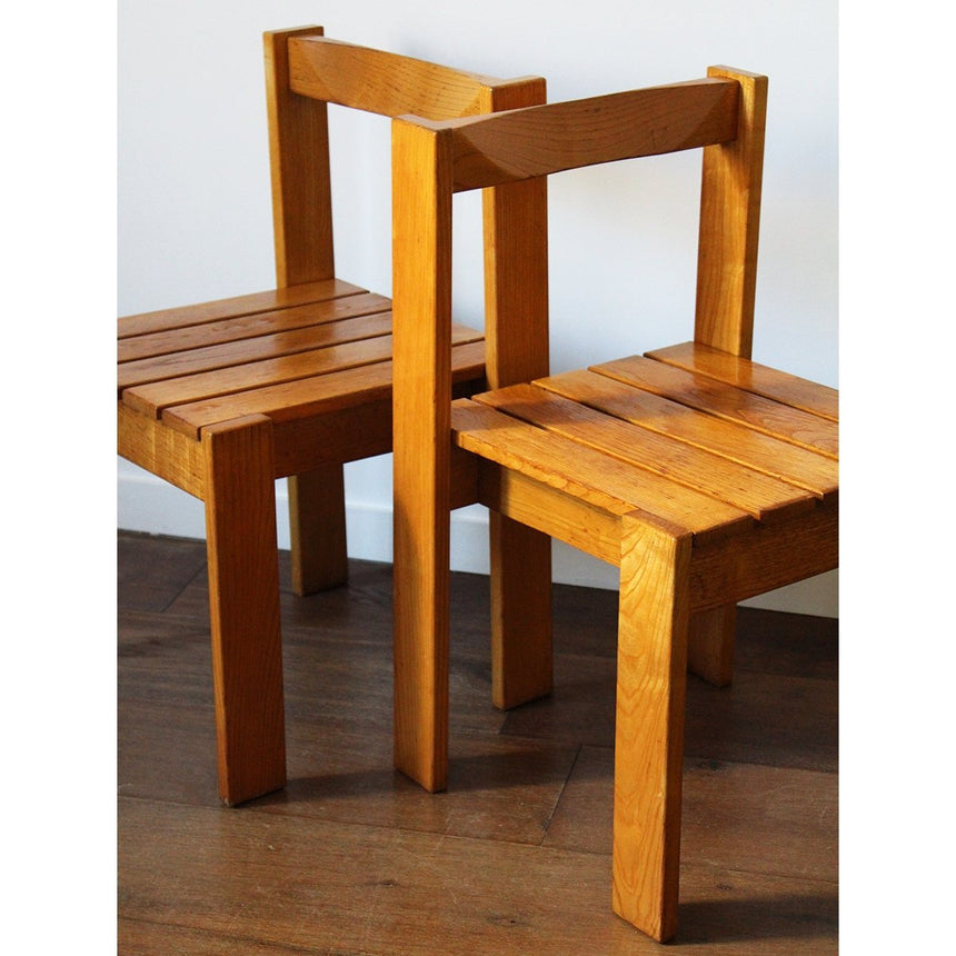 Chaise cubiste en pin massif - Circa 1960 - Maison Collectible - Chaise