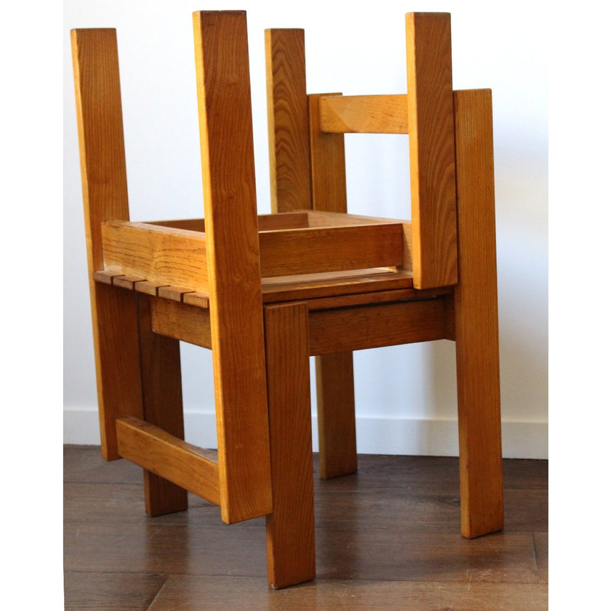 Chaise cubiste en pin massif - Circa 1960 - Maison Collectible - Chaise