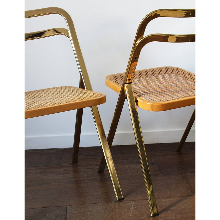 Chaise pliante en laiton et cannage - Cidüe, 1970 - Maison Collectible - Chaise