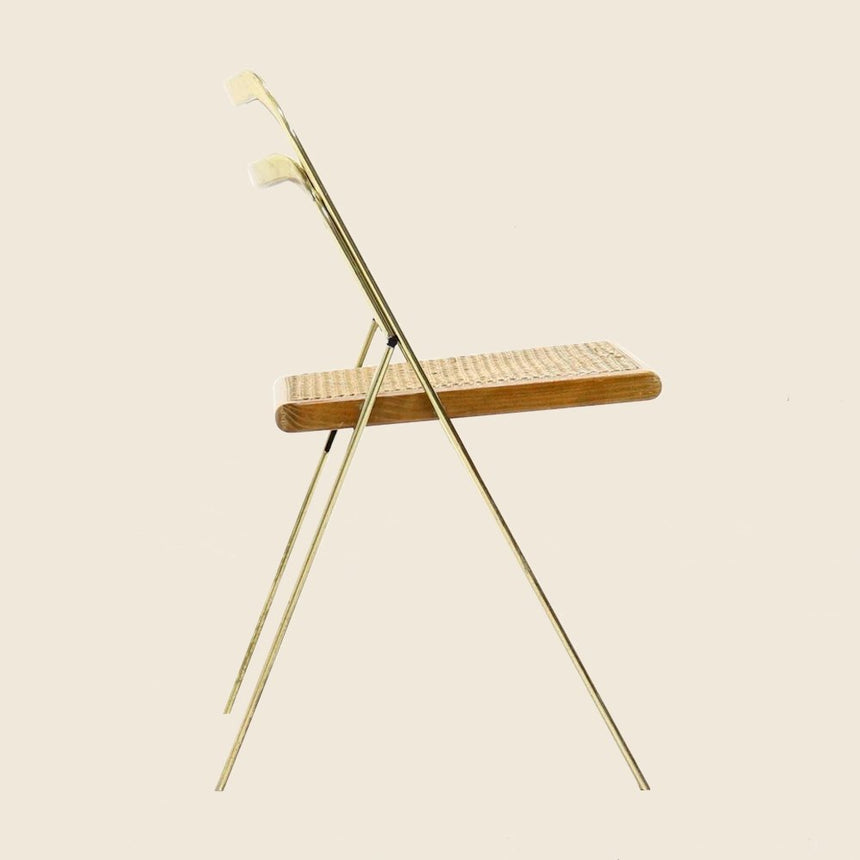 Chaise pliante en laiton et cannage - Cidüe, 1970 - Maison Collectible - Chaise