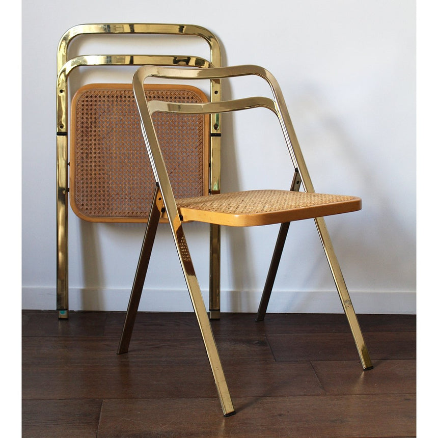 Chaise pliante en laiton et cannage - Cidüe, 1970 - Maison Collectible - Chaise
