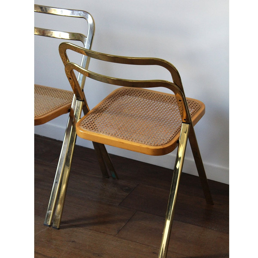 Chaise pliante en laiton et cannage - Cidüe, 1970 - Maison Collectible - Chaise