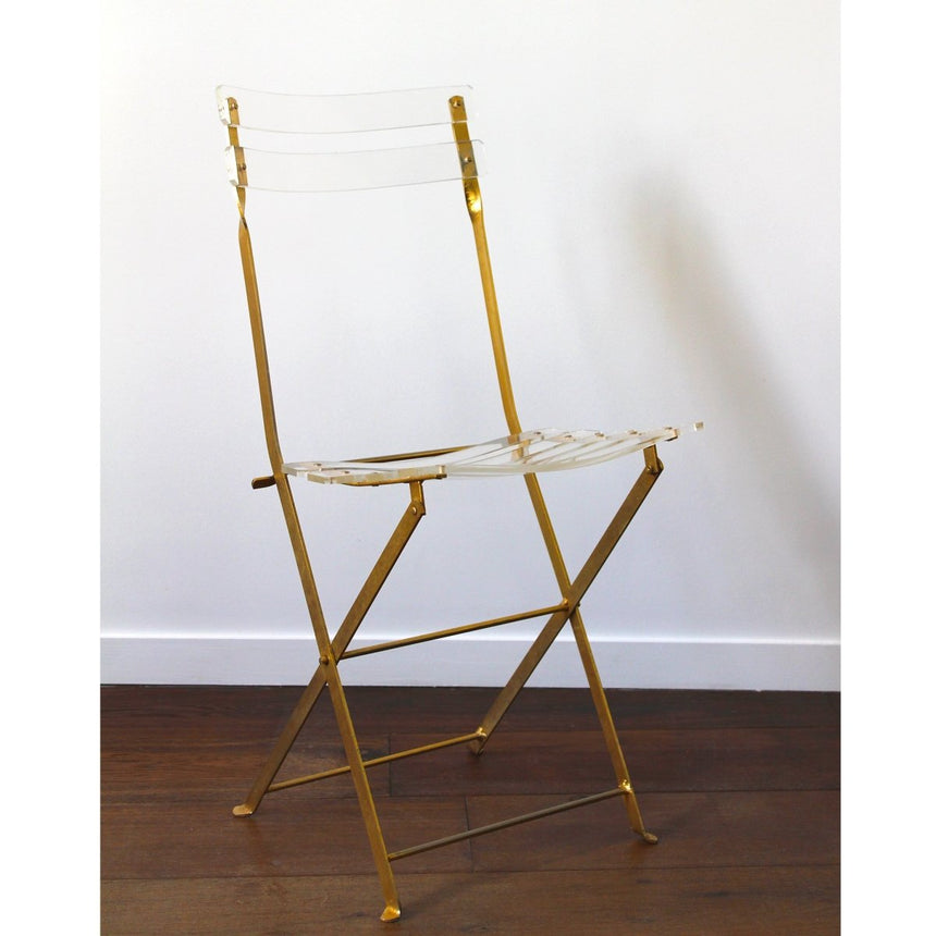 Chaise pliante en plexiglas et acier doré - Circa 1970 - Maison Collectible - Chaise