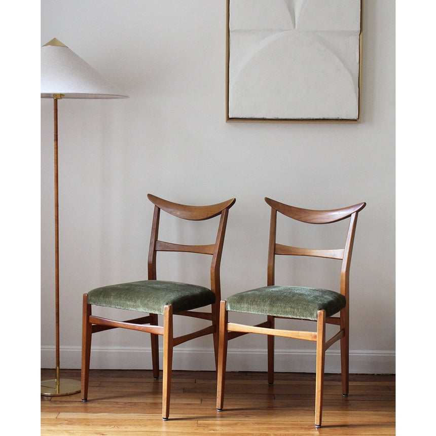 maison collectible, chaise design, chaise vintage scandinave, chaise vintage en bois, chaise vintage velours
