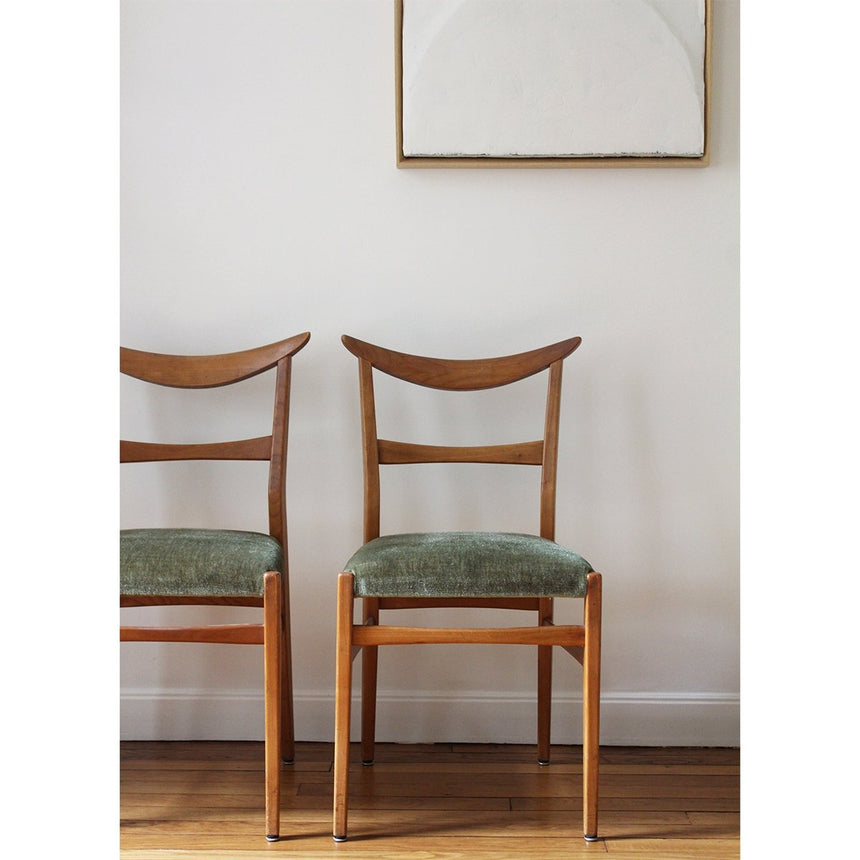 maison collectible, chaise design, chaise vintage scandinave, chaise vintage en bois, chaise vintage velours