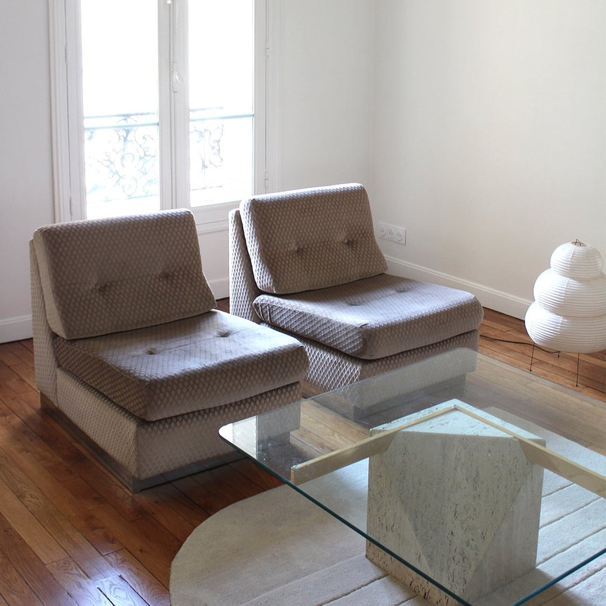 Chauffeuse en velours Jacques Charpentier - Maison Collectible - Chaise