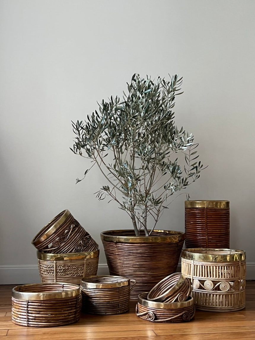 Corbeille en bambou et laiton, avec anses - Circa 1960 - Maison Collectible - Objets de décoration
