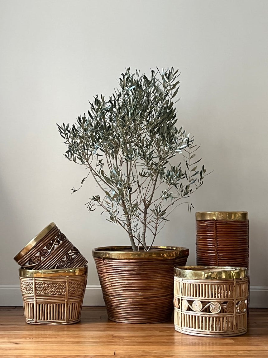 Grand cache-pot en bambou et laiton - Circa 1970 - Maison Collectible - Objets de décoration