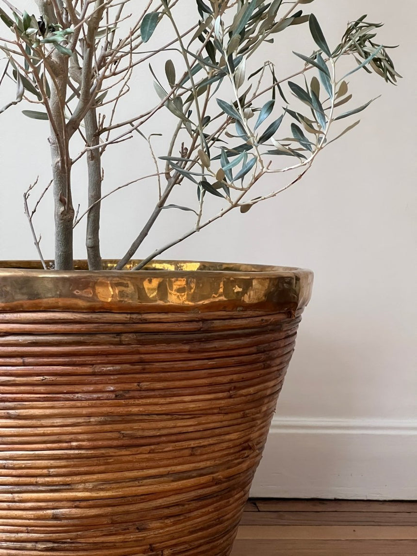 Grand cache-pot en bambou et laiton - Circa 1970 - Maison Collectible - Objets de décoration