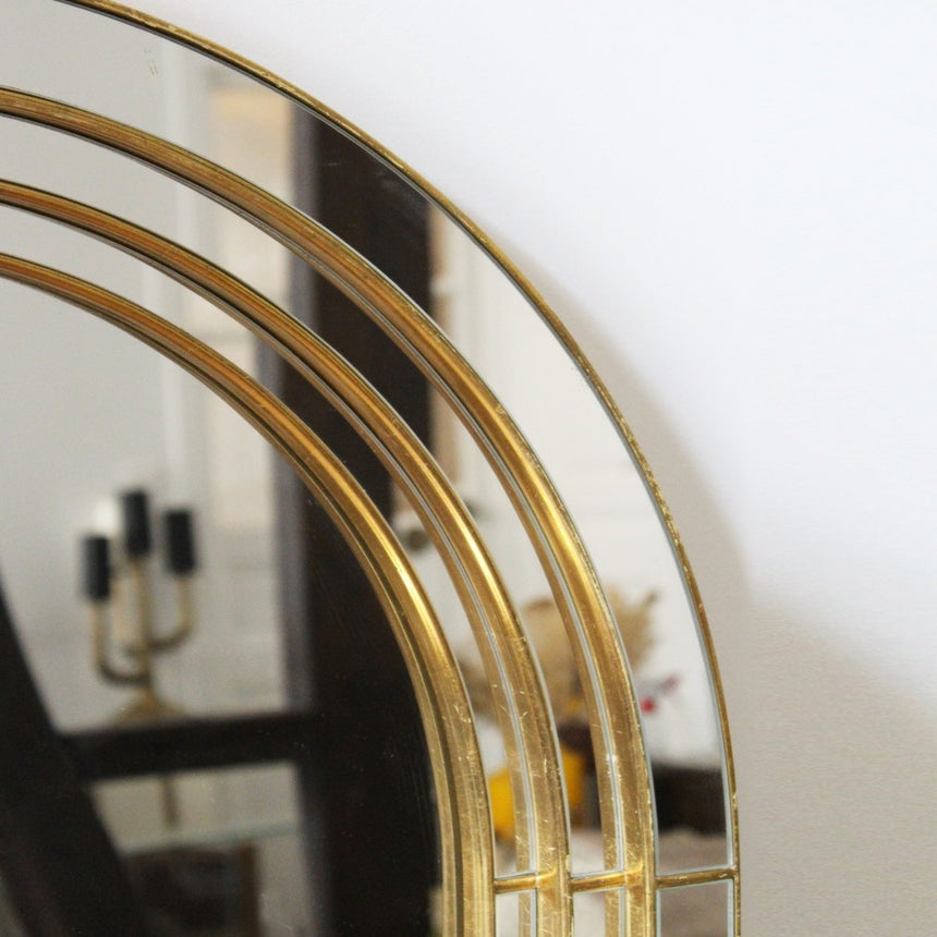 Grand miroir en arcade art déco en laiton brossé - Circa 1970 - Maison Collectible - Miroir