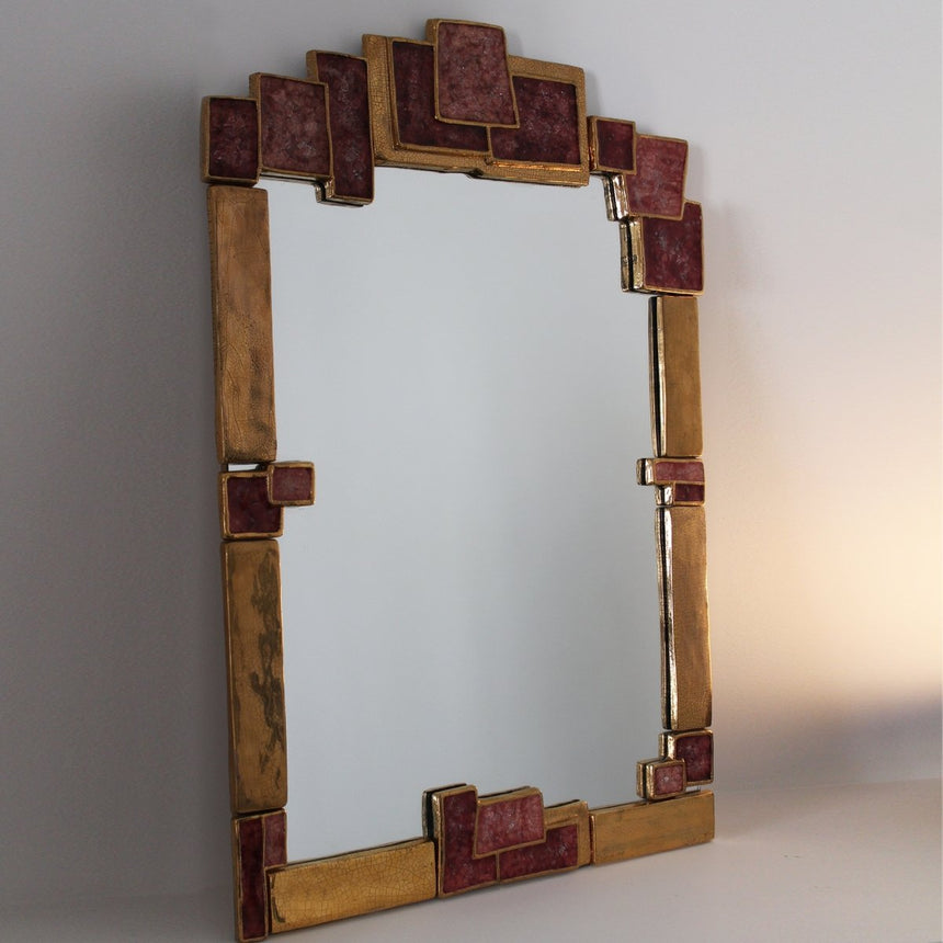 Grand miroir en céramique doré et émaux - Marion de Crecy - Maison Collectible - Miroir