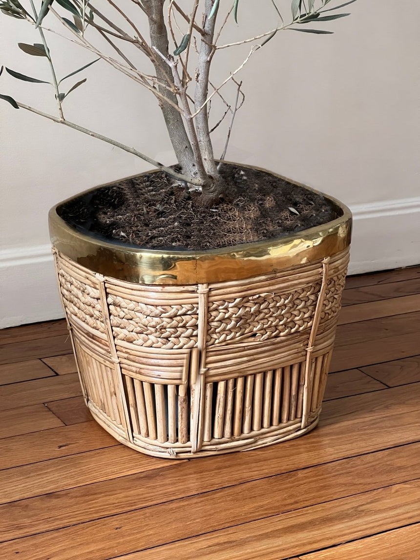 Grand panier en bambou et laiton - Circa 1960 - Maison Collectible - Objets de décoration