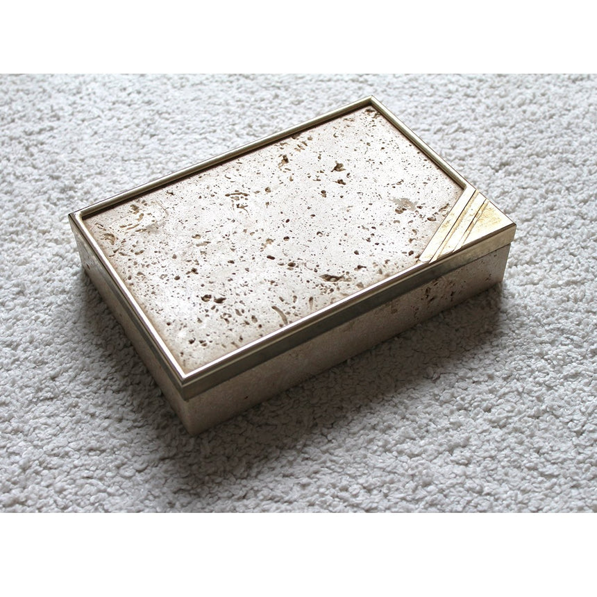 Grande boite en travertin et laiton - Circa 1970 - Maison Collectible - Objets de décoration