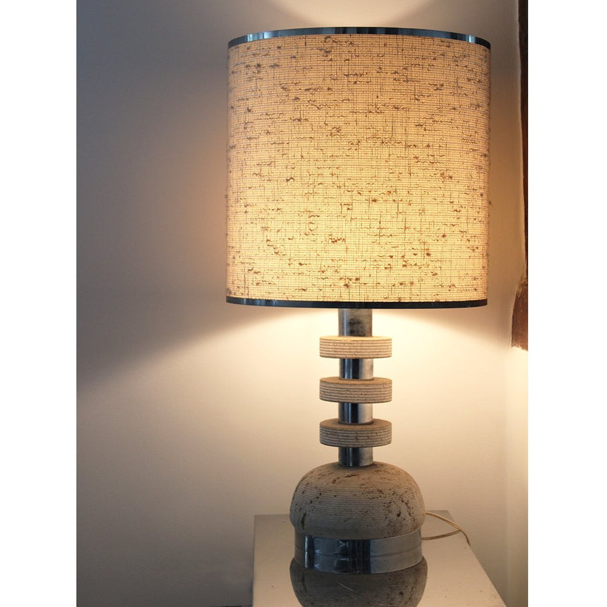 Grande lampe en travertin et chrome - Circa 1970 - Maison Collectible - Lampe à poser