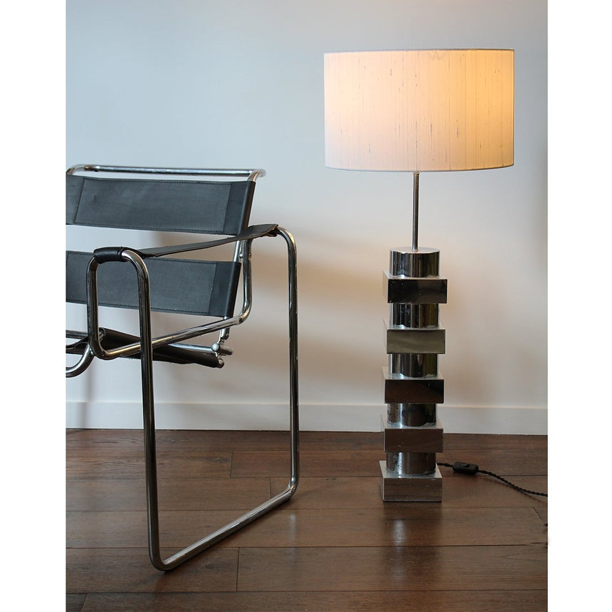 Grande lampe moderniste en chrome - Circa 1970 - Maison Collectible - Lampe à poser