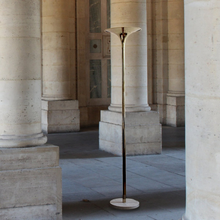 Lampadaire en laiton et travertin - Circa 1970 - Maison Collectible - Lampadaire
