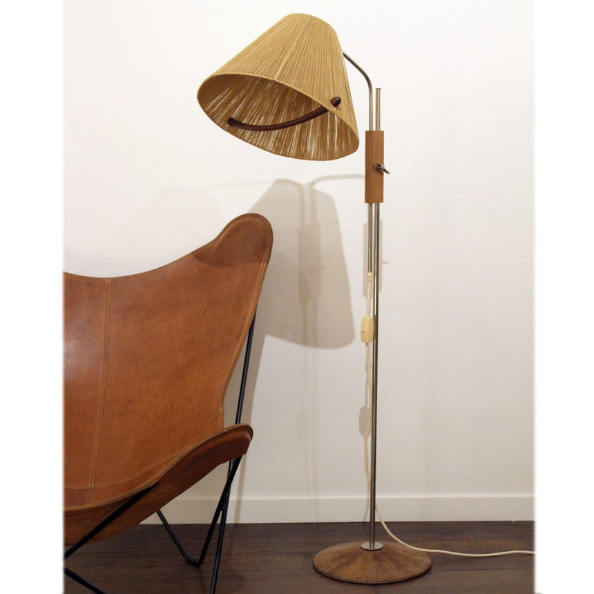Lampadaire Scandinave Temde en raphia et teck - Circa 1960 - Maison Collectible - Lampadaire