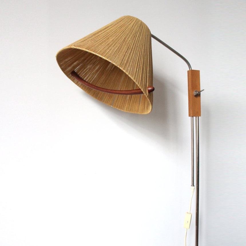 Lampadaire Scandinave Temde en raphia et teck - Circa 1960 - Maison Collectible - Lampadaire