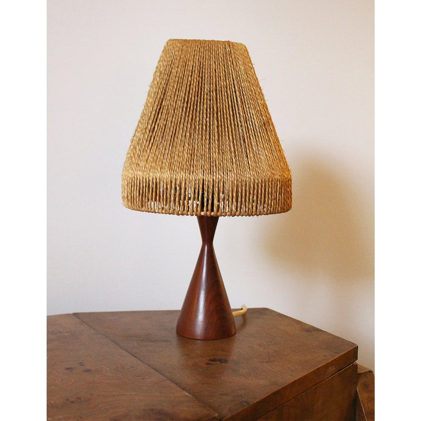 Lampe Danoise en teck et corde - Circa 1960 - Maison Collectible - Lampe à poser