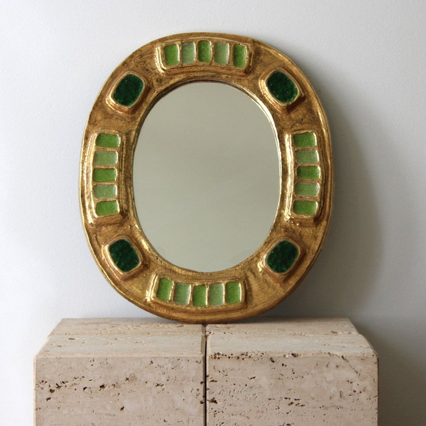 Miroir ovale en céramique, Mithé Espelt - 1970 - Maison Collectible - Miroir