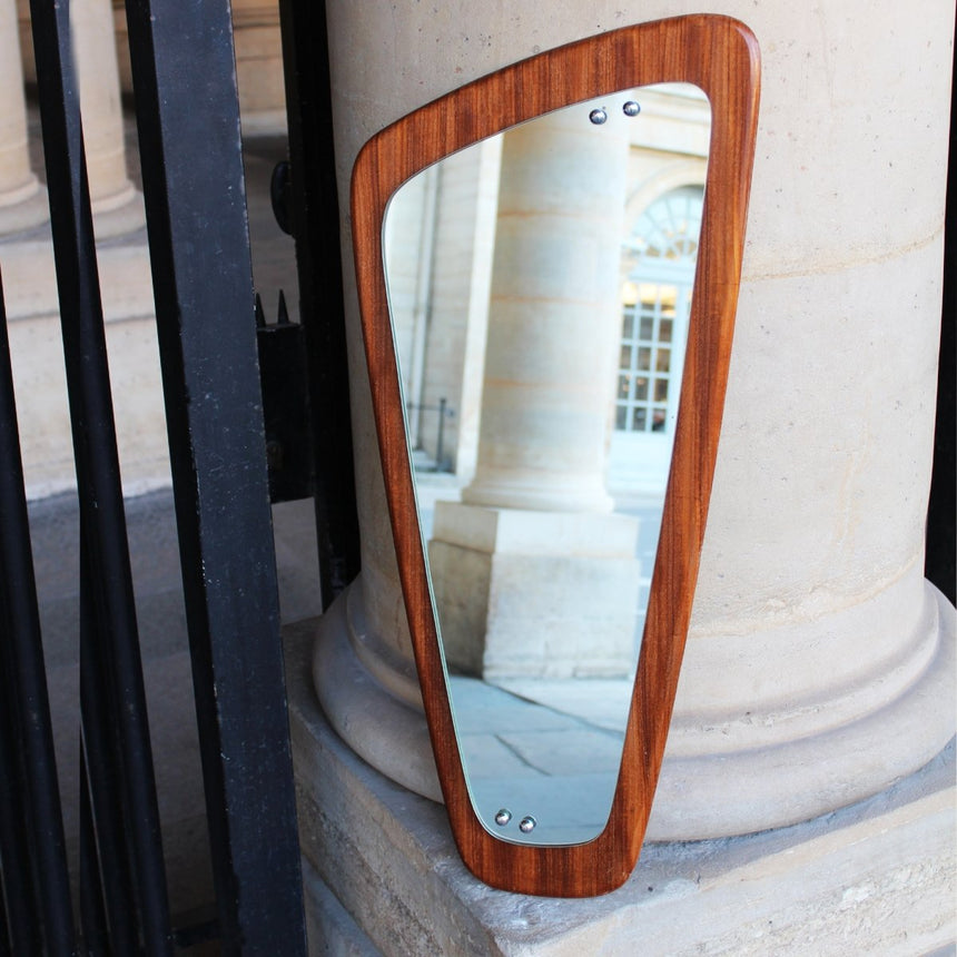 Miroir Scandinave asymétrique en teck - Circa 1960 - Maison Collectible - Miroir