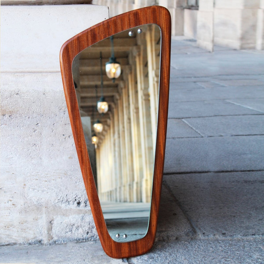 Miroir Scandinave asymétrique en teck - Circa 1960 - Maison Collectible - Miroir