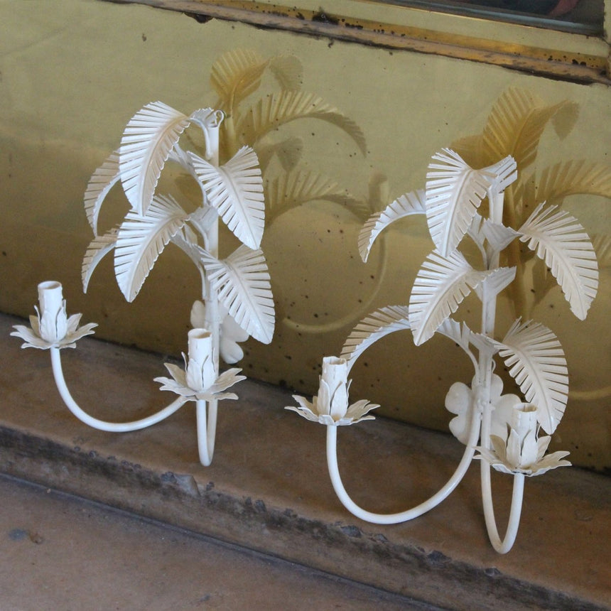 Paire d'appliques palmier en métal blanc - Circa 1970 - Maison Collectible - Applique