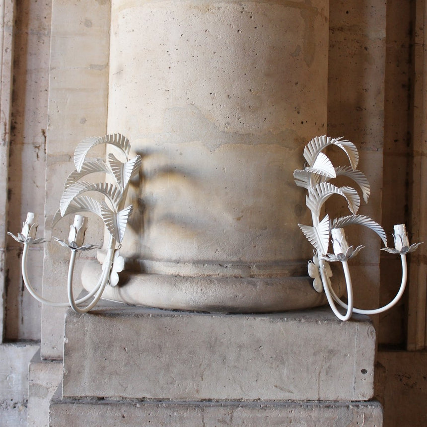 Paire d'appliques palmier en métal blanc - Circa 1970 - Maison Collectible - Applique