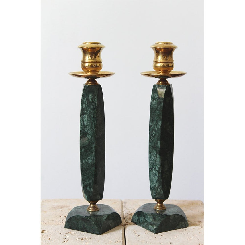 Paire de bougeoirs en serpentine et laiton - Maison Collectible - Bougeoir