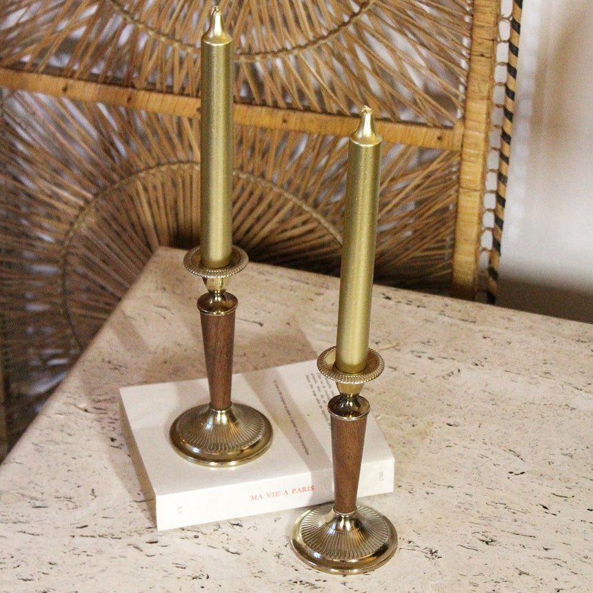 Paire de bougeoirs scandinaves en teck et laiton - Circa 1960 - Maison Collectible - Bougeoir