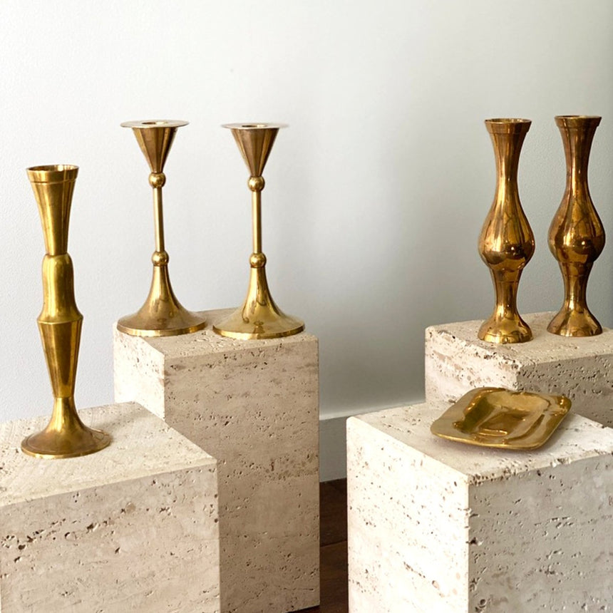Paire de bougeoirs vintage en laiton massif - Maison Collectible - Bougeoir