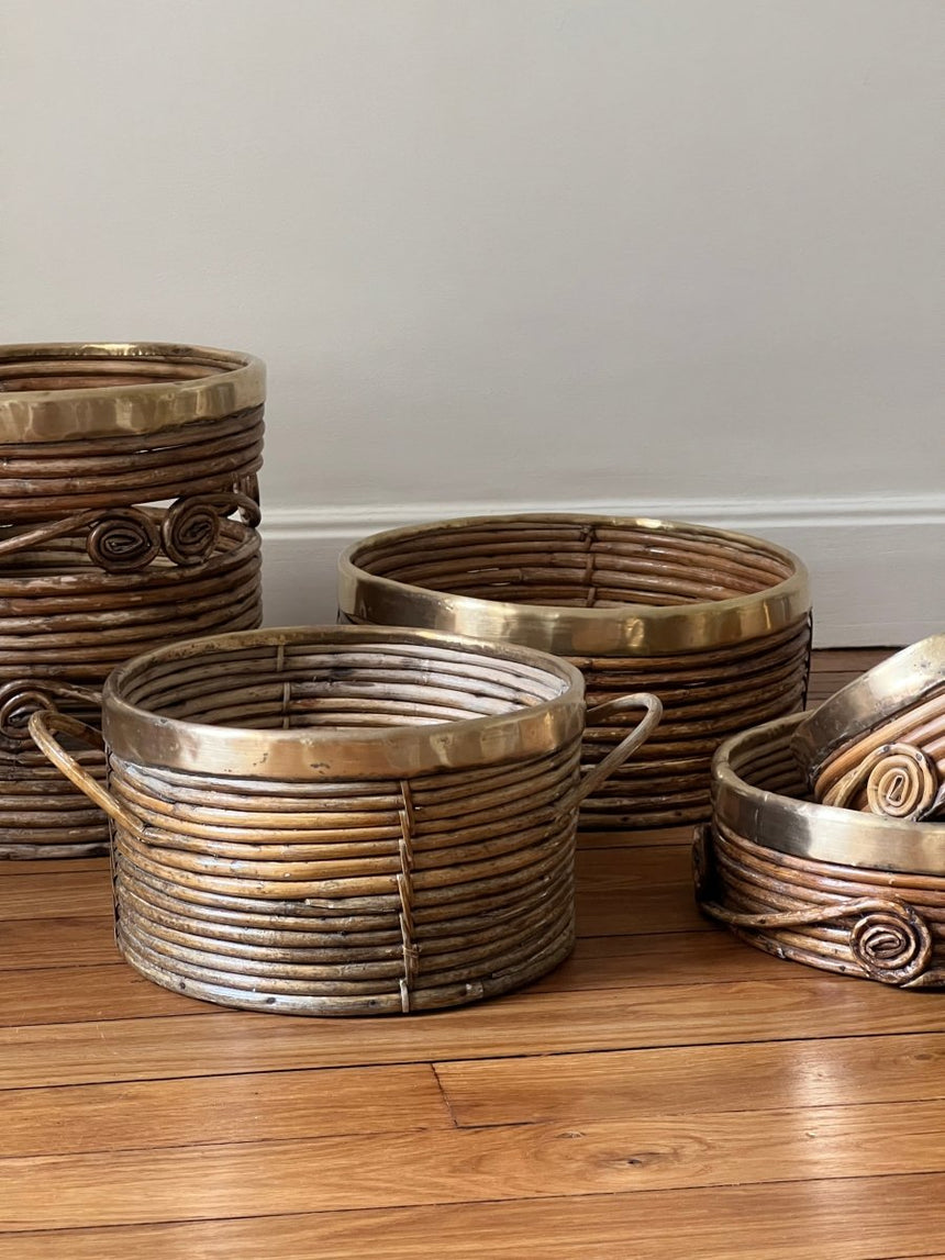 Panier en bambou et laiton - Circa 1960 - Maison Collectible - Objets de décoration