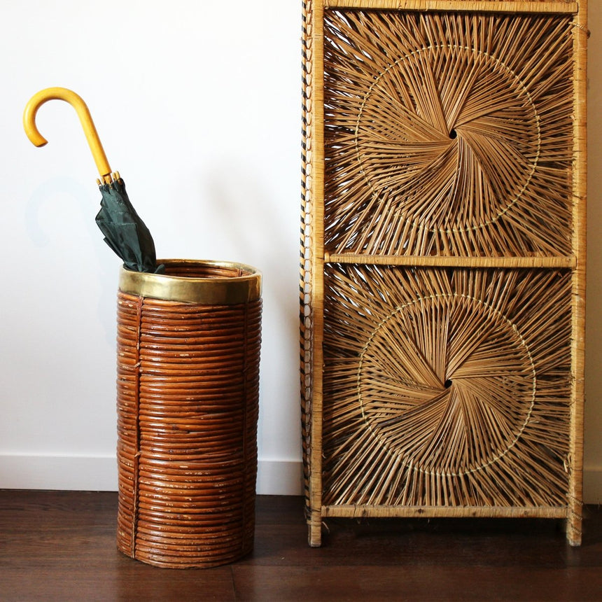 Porte-parapluie en bambou et laiton - Circa 1970 - Maison Collectible - Objets de décoration