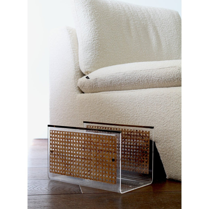 Porte-revue en cannage et plexiglas - Circa 1970 - Maison Collectible - Objets de décoration