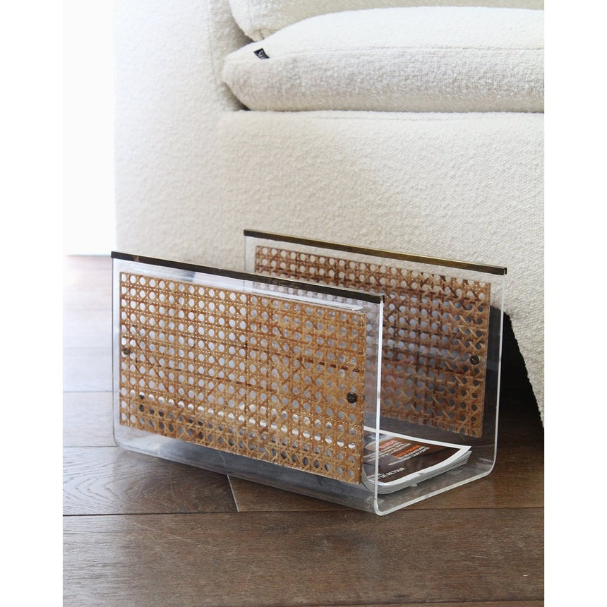 Porte-revue en cannage et plexiglas - Circa 1970 - Maison Collectible - Objets de décoration