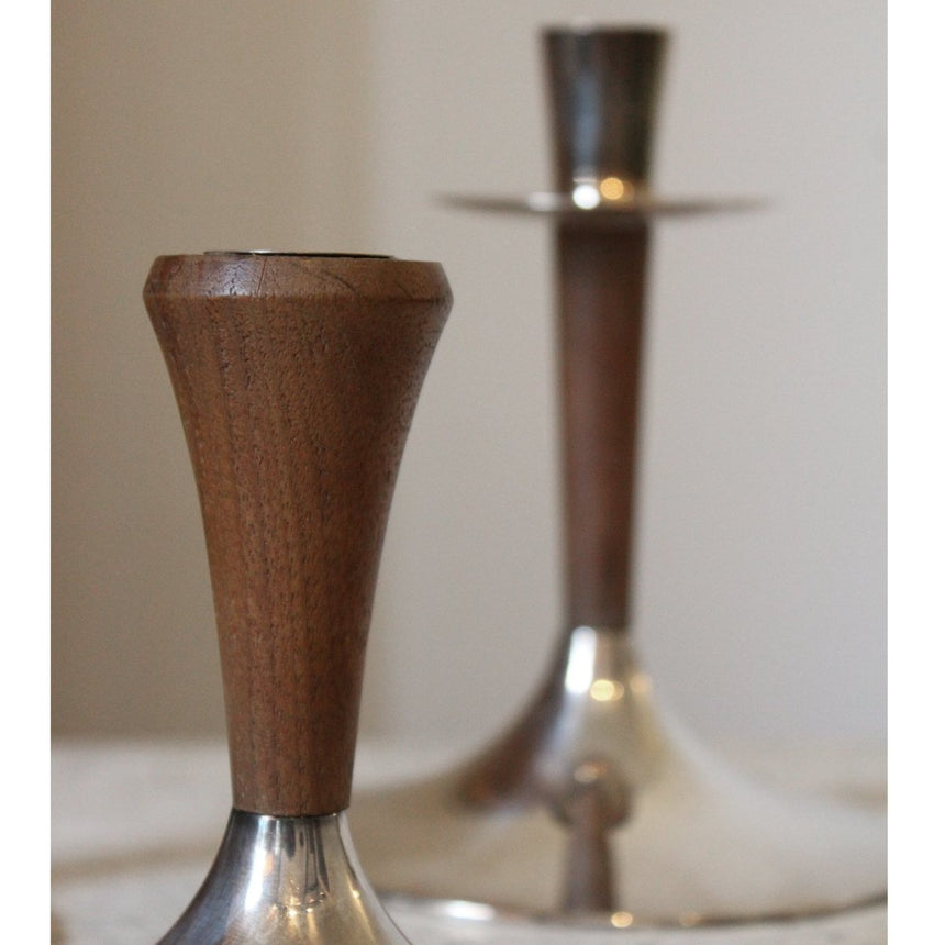 Set de 3 bougeoirs Danois en teck et aluminium - Circa 1960 - Maison Collectible - Bougeoir