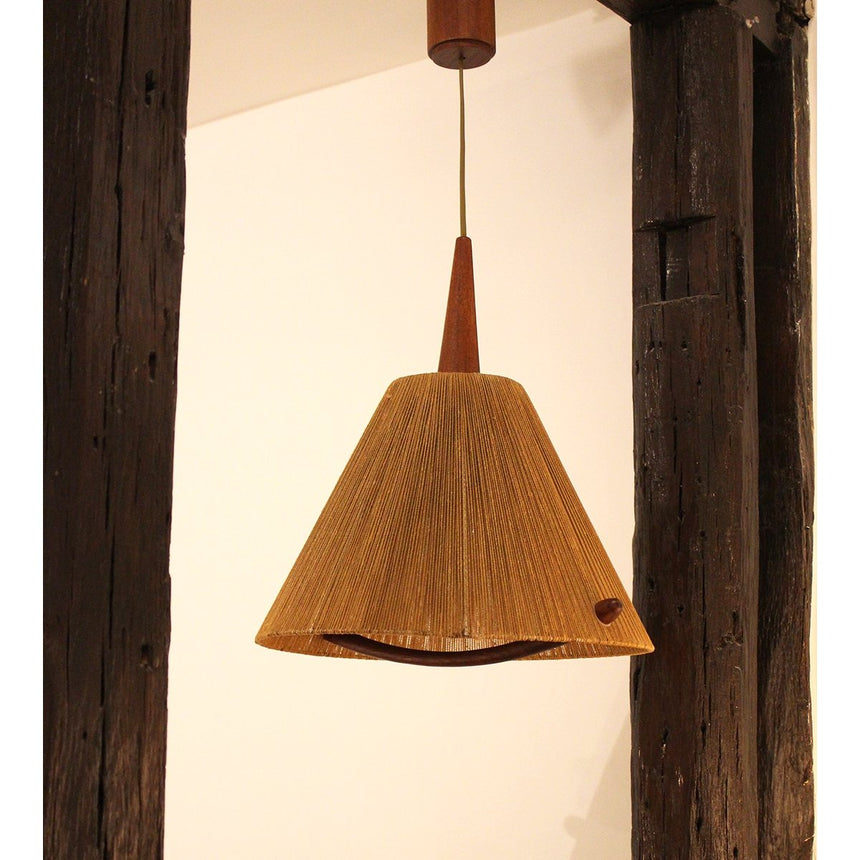 Suspension Scandinave Temde en raphia et teck - Circa 1960 - Maison Collectible -