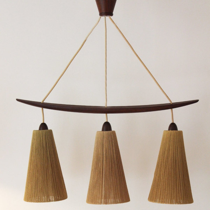 Suspension Scandinave Temde en raphia et teck - Circa 1960 - Maison Collectible -