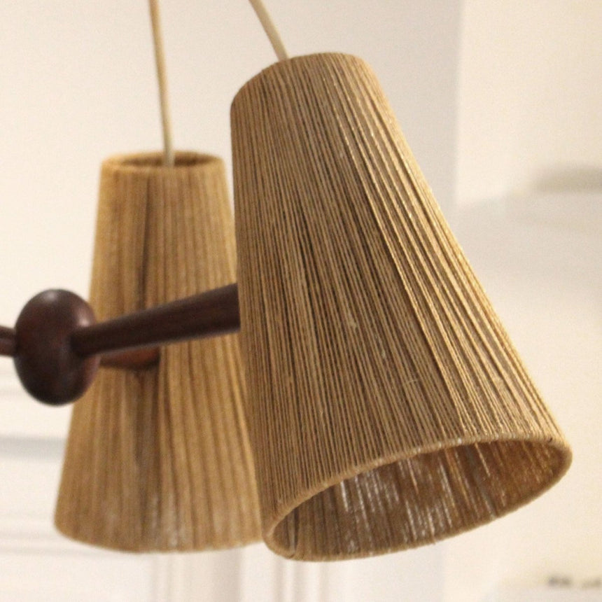 Suspension Scandinave Temde en raphia et teck - Circa 1960 - Maison Collectible -