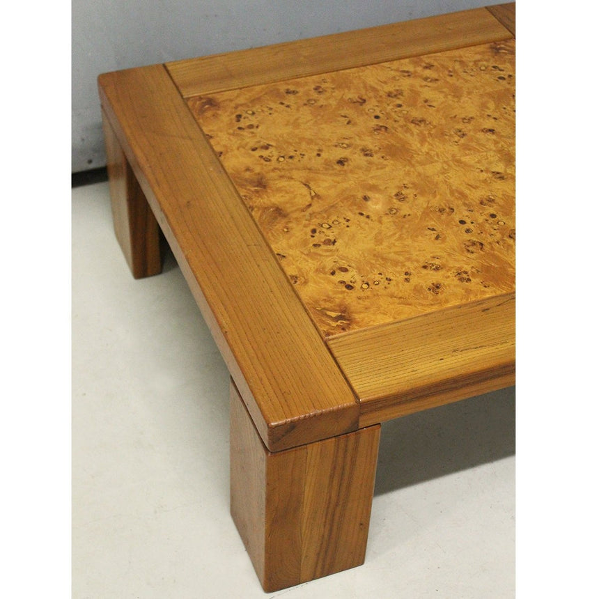 Table basse carrée en loupe d'orme massif - Circa 1960-1970 - Maison Collectible - Table basse