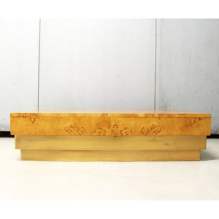 Table basse en loupe d'orme et laiton - Circa 1970 - Maison Collectible - Table basse